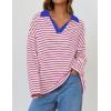 imageZESICA Womens Striped Long Sleeve Tops Oversized Sweatshirt V Neck Loose Fit Tunic Tops Spring Casual BlousesRose