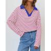 imageZESICA Womens Striped Long Sleeve Tops Oversized Sweatshirt V Neck Loose Fit Tunic Tops Spring Casual BlousesRose