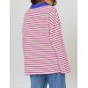 imageZESICA Womens Striped Long Sleeve Tops Oversized Sweatshirt V Neck Loose Fit Tunic Tops Spring Casual BlousesRose