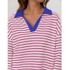 imageZESICA Womens Striped Long Sleeve Tops Oversized Sweatshirt V Neck Loose Fit Tunic Tops Spring Casual BlousesRose