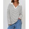 imageZESICA Womens Striped Long Sleeve Tops Oversized Sweatshirt V Neck Loose Fit Tunic Tops Spring Casual BlousesWhite