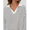 imageZESICA Womens Striped Long Sleeve Tops Oversized Sweatshirt V Neck Loose Fit Tunic Tops Spring Casual BlousesWhite