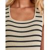 imageZESICA Womens Summer Sleeveless Mini Dress 2025 Square Neck Striped Knit A Line Pleated Tank DressesApricot