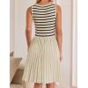 imageZESICA Womens Summer Sleeveless Mini Dress 2025 Square Neck Striped Knit A Line Pleated Tank DressesApricot
