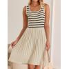 imageZESICA Womens Summer Sleeveless Mini Dress 2025 Square Neck Striped Knit A Line Pleated Tank DressesApricot