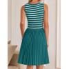 imageZESICA Womens Summer Sleeveless Mini Dress 2025 Square Neck Striped Knit A Line Pleated Tank DressesGreen