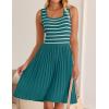 imageZESICA Womens Summer Sleeveless Mini Dress 2025 Square Neck Striped Knit A Line Pleated Tank DressesGreen