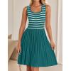 imageZESICA Womens Summer Sleeveless Mini Dress 2025 Square Neck Striped Knit A Line Pleated Tank DressesGreen