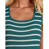 imageZESICA Womens Summer Sleeveless Mini Dress 2025 Square Neck Striped Knit A Line Pleated Tank DressesGreen