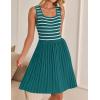 imageZESICA Womens Summer Sleeveless Mini Dress 2025 Square Neck Striped Knit A Line Pleated Tank DressesGreen