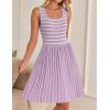 imageZESICA Womens Summer Sleeveless Mini Dress 2025 Square Neck Striped Knit A Line Pleated Tank DressesLight Purple