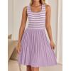 imageZESICA Womens Summer Sleeveless Mini Dress 2025 Square Neck Striped Knit A Line Pleated Tank DressesLight Purple