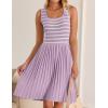 imageZESICA Womens Summer Sleeveless Mini Dress 2025 Square Neck Striped Knit A Line Pleated Tank DressesLight Purple