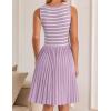 imageZESICA Womens Summer Sleeveless Mini Dress 2025 Square Neck Striped Knit A Line Pleated Tank DressesLight Purple