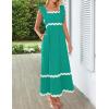 imageZESICA Womens Summer Sleeveless Ruffle Dresses Square Neck Backless Boho Flowy Maxi Sundress with PocketsGreen