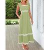imageZESICA Womens Summer Sleeveless Ruffle Dresses Square Neck Backless Boho Flowy Maxi Sundress with PocketsLight Green