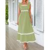 imageZESICA Womens Summer Sleeveless Ruffle Dresses Square Neck Backless Boho Flowy Maxi Sundress with PocketsLight Green