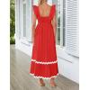 imageZESICA Womens Summer Sleeveless Ruffle Dresses Square Neck Backless Boho Flowy Maxi Sundress with PocketsRed