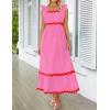 imageZESICA Womens Summer Sleeveless Ruffle Dresses Square Neck Backless Boho Flowy Maxi Sundress with PocketsRose