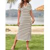 imageZESICA Womens Summer Striped Midi Dress 2025 Casual Short Sleeve V Neck Loose Knitted Side Slit Long Sweater DressesApricot