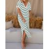 imageZESICA Womens Summer Striped Midi Dress 2025 Casual Short Sleeve V Neck Loose Knitted Side Slit Long Sweater DressesGreen