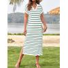 imageZESICA Womens Summer Striped Midi Dress 2025 Casual Short Sleeve V Neck Loose Knitted Side Slit Long Sweater DressesGreen