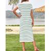 imageZESICA Womens Summer Striped Midi Dress 2025 Casual Short Sleeve V Neck Loose Knitted Side Slit Long Sweater DressesGreen