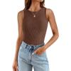 imageZESICA Womens 2025 Ribbed Tank Tops Summer Sleeveless High Neck Casual Slim Fitted Basic Knit ShirtsBrown