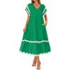 imageZESICA Womens 2025 Summer Casual Midi Dresses V Neck Flutter Short Sleeve Ruffle Tiered A Line Flowy Beach Long DressGreen