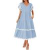 imageZESICA Womens 2025 Summer Casual Midi Dresses V Neck Flutter Short Sleeve Ruffle Tiered A Line Flowy Beach Long DressLightblue