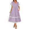 imageZESICA Womens 2025 Summer Casual Midi Dresses V Neck Flutter Short Sleeve Ruffle Tiered A Line Flowy Beach Long DressPurpletaro
