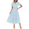 imageZESICA Womens 2025 Summer Puff Short Sleeve Midi Dress Floral V Neck Textured Ruffle Flowy Beach Party DressesSky
