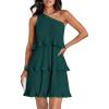 imageZESICA Womens 2025 Summer Sleeveless Mini Dress Boho One Shoulder Ruffle Tiered Layered Flowy A Line DressesDarkgreen
