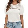 imageZESICA Womens 2025 Summer Waffle Knit Hollow Out T Shirts Crewneck Puff Short Sleeve Tops Casual Loose Tunic BlousesWhite