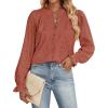 imageZESICA Womens Casual Blouse Tops Puff Long Sleeve Button V Neck Hollow Out Eyelet Lace Embroidered Shirt DressyRed Brown