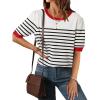 imageZESICA Womens Casual Striped Tops Short Sleeve Crew Neck Ribbed Knit T Shirts Comfy Loose Basic Pullover SweaterCream