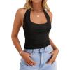 imageZESICA Womens Halter Tank Tops 2025 Summer Scoop Neck Backless Shirts Slim Fitted Casual Ruched Sleeveless TopsBlack