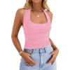 imageZESICA Womens Halter Tank Tops 2025 Summer Scoop Neck Backless Shirts Slim Fitted Casual Ruched Sleeveless TopsPink