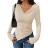 imageZESICA Womens Long Sleeve Cowl Neck Shirts Slim Fit Going Out Y2k Tops Blouses 2025 Fall Outfits Fashion ClothesApricot
