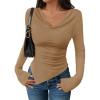 imageZESICA Womens Long Sleeve Cowl Neck Shirts Slim Fit Going Out Y2k Tops Blouses 2025 Fall Outfits Fashion ClothesKhaki
