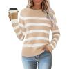 imageZESICA Womens Long Sleeve Lightweight Striped Tops Fall Crewneck Ribbed Knit Loose Shirts 2025 Trendy ClothesApricot