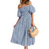 imageZESICA Womens Sexy Boho Off Shoulder Puff Short Sleeve High Waist Ruffled Flowy A Line Beach Party Midi DressLightblue