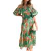 imageZESICA Womens Sexy Boho Off Shoulder Puff Short Sleeve High Waist Ruffled Flowy A Line Beach Party Midi DressVintage