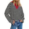 imageZESICA Womens Striped Long Sleeve Tops Oversized Sweatshirt V Neck Loose Fit Tunic Tops Spring Casual BlousesBlack Red