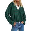 imageZESICA Womens Striped Long Sleeve Tops Oversized Sweatshirt V Neck Loose Fit Tunic Tops Spring Casual BlousesDarkgreen
