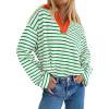 imageZESICA Womens Striped Long Sleeve Tops Oversized Sweatshirt V Neck Loose Fit Tunic Tops Spring Casual BlousesGreen