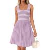imageZESICA Womens Summer Sleeveless Mini Dress 2025 Square Neck Striped Knit A Line Pleated Tank DressesLight Purple
