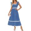 imageZESICA Womens Summer Sleeveless Ruffle Dresses Square Neck Backless Boho Flowy Maxi Sundress with PocketsBlue