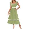 imageZESICA Womens Summer Sleeveless Ruffle Dresses Square Neck Backless Boho Flowy Maxi Sundress with PocketsLight Green
