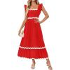 imageZESICA Womens Summer Sleeveless Ruffle Dresses Square Neck Backless Boho Flowy Maxi Sundress with PocketsRed